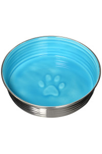 Loving Pets - Le BOL Dog Food Water Bowl Enamel ceramic Bowl No Tip Stainless Steel Pet Bowl No Skid Spill Proof (Large, Siene Blue)
