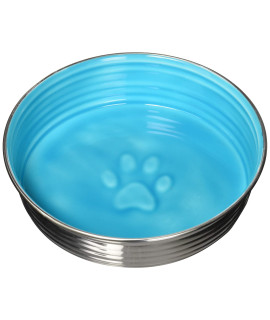 Loving Pets - Le BOL Dog Food Water Bowl Enamel ceramic Bowl No Tip Stainless Steel Pet Bowl No Skid Spill Proof (Large, Siene Blue)