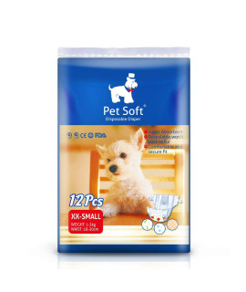 Pet Soft Doggie Diapers - Disposable Dog Diapers for Female in Heat Period or Urine Incontinence, Puppy & cat Diapers Ultra Absorbent 12pcs XXSmall