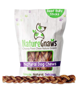 Nature Gnaws Braided Bully Sticks for Dogs - Premium Natural Beef Dental Bones - Long Lasting Dog Chew Treats for Aggressive Chewers - Rawhide Free 5 Count