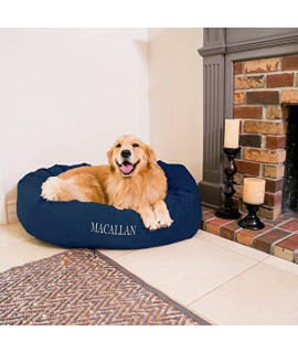 Majestic Pet Personalized Bagel Dog Bed - Machine Washable - Soft comfortable Sleeping Mat - Durable Supportive cushion custom Embroidered - Available Replacement covers - Extra Large Navy Blue