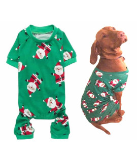 Holiday Santa Claus Xmas Cotton Pet Dog Pajamas Jumpshit for Medium Dogs, Back Length 20 Large Green