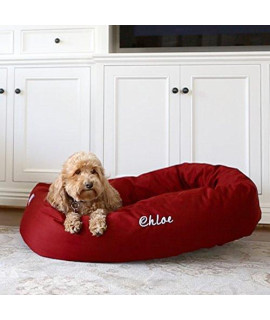 Personalized Majestic Pet Bagel Dog Bed - Machine Washable - Soft comfortable Sleeping Mat - Durable Bedding Supportive cushion custom Embroidered - Available Replacement covers - Large Red