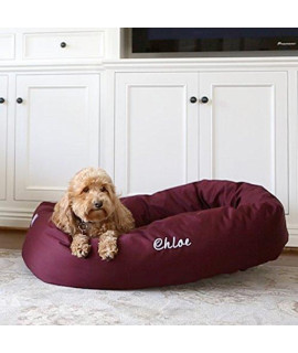 Personalized Majestic Pet Bagel Dog Bed - Machine Washable - Soft comfortable Sleeping Mat - Durable Bedding Supportive cushion custom Embroidered - Available Replacement covers - Small Burgundy