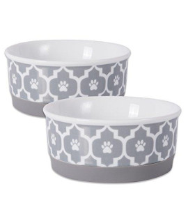 Bone Dry Lattice Pet Bowl, Removable Silicone Ring Creates Non-Slip Bottom for Secure Feeding & Less Mess, Microwave & Dishwasher Safe, Small Set, 4.25x2, Gray, 2 Count