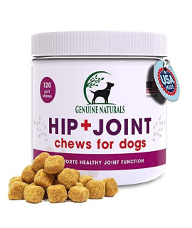 Genuine Naturals Hip and Joint Supplement for Dogs - Glucosamine Chondroitin, MSM, Organic Turmeric Soft Chews, Dog Vitamins, Supports Healthy Joint Function and Helps with Pain Relief,120 Count