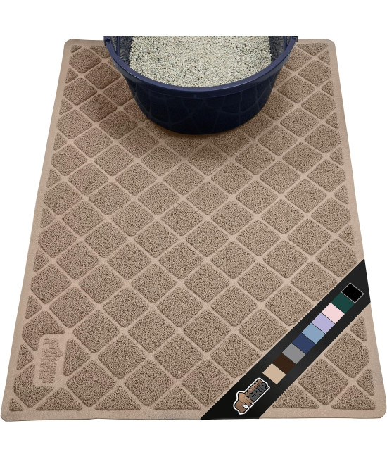 The Original Gorilla Grip 100% Waterproof Cat Litter Box Trapping Mat, Easy Clean, Textured Backing, Traps Mess for Cleaner Floors, Less Waste, Stays in Place for Cats, Soft on Paws, 47x35 Beige