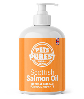 Pets Purest Scottish Salmon Oil for Dogs, cats, Horses, Ferrets & Pets - 100% Pure Premium Food grade - Natural Omega 3, 6 & 9 Supplement - Promotes coat, Skin, Joint and Brain Health