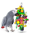 Sungrow Parrot Wooden and Rope chewing Toy, Multi-Shaped and Multicolored Blocks and cotton Rope with Hanging Loop