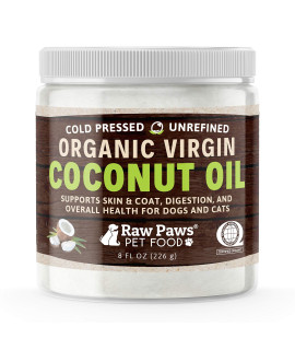 Raw Paws Organic Virgin Coconut Oil for Dogs & Cats, 8-oz - Supports Immune System, Digestion, Oral Health, Thyroid - All Natural Allergy Relief for Dogs, Hairball Relief