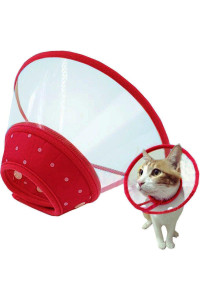 Bolbove Pet Plastic Clear Cone Recovery E-Collar with Dots Design Soft Edge for Small Dogs & Cats (Medium, Red)