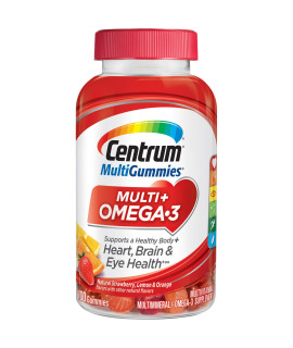 centrum Multigummies Omega 3 gummy Multivitamin for Adults, MultivitaminMultimineral Supplement, StrawberryLemonOrange Flavors - 100 count