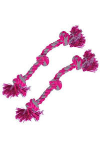 SunGrow Twisted Triple Knotted Rope Bone for Ferret, Parrot & Dogs, Cotton Pink and Gray Oral Chew Toys, 2 Pcs per Pack