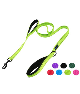 Wagtime Club Soft &Thick Dual Handle 6FT Dog Leash, Premium Nylon Double Padded Handles for Medium, Large or XLarge Dog (Reflective Neon Green)