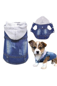 SILD Pet Clothes Dog Jeans Jacket Cool Blue Denim Coat Small Medium Dogs Lapel Vests Classic Hoodies Puppy Blue Vintage Washed Clothes (Grey,XL)