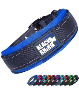 Black Rhino - The comfort collar Ultra Soft Neoprene Padded Dog collar for All Breeds - Heavy Duty Adjustable Reflective Weatherproof (Medium, Bluegrey)