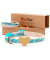 Pettsie Cat Collar with Heart, Safe Breakaway Buckle, Matching Friendship Bracelet, Soft and Comfortable Cotton for Sensitive Skin, Carton Box, Easy Adjustable 8-11 Inches, Turquoise