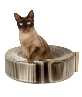 Pawaboo cat Scratcher Lounge Bed - Premium collapsible Recycled corrugated cardboard Scratching Toy Pad Lounge Round Bed for cat Kitty Kitten, Beige