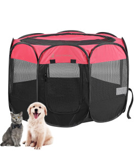 Foldable Portable Pet Playpen, Soft Pop up Pet Playpens for Puppy Dog Kitten cat, Lightweight Fabric Playpen with Breathable Mesh, Pet cage for Indoor and Outdoor Use (36 x 36 x 23 in, Red)