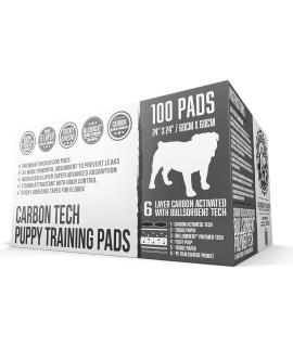 Bulldoglogy Carbon Black Puppy Pee Pads with Adhesive Sticky Tape - Large Charcoal Housebreaking Dog Training Wee Pads (24x24) 6 Layers with Extra Quick Dry Bullsorbent Polymer Tech (100-Count)