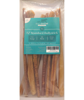 Bullysticks Organic Standard 12 Bully Sticks for Dogs - All Natural Dog Treat, These Chews are Free Range, Odorless Bully Sticks, USDA Approved (10 Pack)