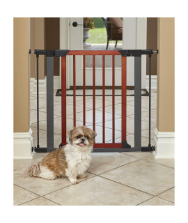 MidWest Homes for Pets Steel Pet Gate w/ Textured Graphite Frame & Decorative Wood Door, 29H x 28-38W Inches
