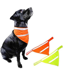 2-Pack Dog Bandanas Reflective Dog Scarf Velcro Dog Bandana Cat Yellow&Orange L