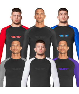 Elite Sports New Item Full Long Sleeve compression, Mma, Bjj, No gi, cross Training Rash guard, X-Large, Blue