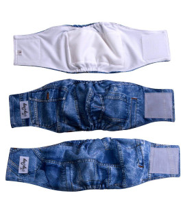 JoyDaog Jean Belly Bands for Small Dog Diapers Reusable Male Puppy Wrap S,Pack of 3