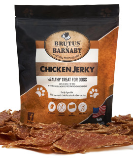 BRUTUS & BARNABY Chicken Jerky Dog Treats- Dehydrated Crunchy USA Premium Fillets, Grain-Free, Preservative-Free, No Fillers. All Natural Chicken Strips are Great for Dogs and Cats (10oz)