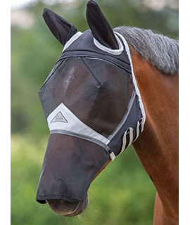 Shires Horse Fine Mesh Fly Mask with Ears and Nose - Black Full