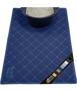 The Original Gorilla Grip 100% Waterproof Cat Litter Box Trapping Mat, Easy Clean, Textured Backing, Traps Mess for Cleaner Floors, Less Waste, Stays in Place for Cats, Soft on Paws, 35x23 Navy
