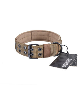 OneTigris Military Adjustable Dog collar with Metal D Ring Buckle 2 Sizes (coyote Brown, M)