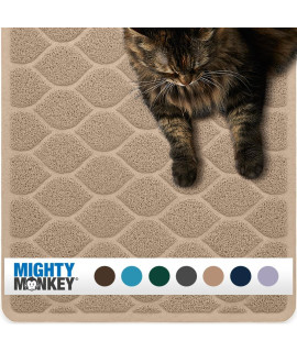 Mighty Monkey Waterproof BPA Free Cat Litter Box Trapping Mat, Easy Clean Floors, Textured Baking, Soft on Sensitive Kitty Paws, Cats Accessories, Less Waste, Stays in Place, 35x23, Taupe