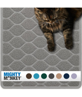 Mighty Monkey Waterproof BPA Free Cat Litter Box Trapping Mat, Easy Clean Floors, Textured Baking, Soft on Sensitive Kitty Paws, Cats Accessories, Less Waste, Stays in Place, 35x23, Slate Gray