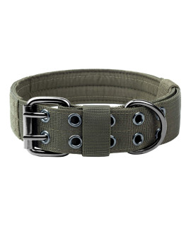 OneTigris Military Adjustable Dog collar with Metal D Ring Buckle 2 Sizes (Ranger green, M)