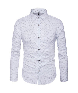 MUSE FATH MenAs Printed Dress Shirt-cotton casual Long Sleeve Shirt-Button Down Wedding Dress Shirt-White-XL