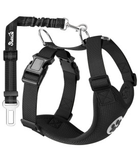 SlowTon Dog Seat Belt Car Harness Set - Adjustable Dog Seatbelt with Carabiner for Most Cars, Breathable Dog Vest Harness Padded with Car Safety Leash for Small Medium Large Dogs Puppy Cats(Black M)