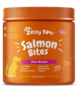 Salmon Fish Oil Omega 3 for Dogs - with Wild Alaskan Salmon Oil - Anti Itch Skin & Coat + Allergy Support - Hip & Joint + Arthritis Dog Supplement + EPA & DHA - 90 Chew Treats - Salmon Flavor