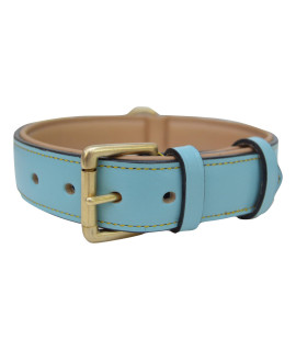 Soft Touch Collars Leather Padded Dog Collar, Size Large, Turquoise with Beige Padding, 24 Long x 1.5 Wide, Neck Size Fits 18 to 21, Genuine Real Leather