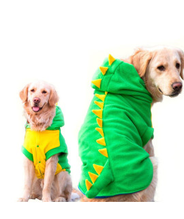 Funny Halloween Big Large Dog Dinosaur Costume Jacket Coat Warm Fleece Winter Golden Retriever Pitbull Dog Clothes Hoodie (7XL, Green)