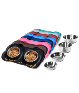 Hubulk Pet Dog Bowls 2 Stainless Steel Dog Bowl with No Spill Non-Skid Silicone Mat + Pet Food Scoop Water and Food Feeder Bowls for Feeding Small Medium Large Dogs Cats Puppies (S, Black)