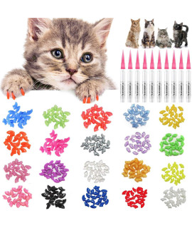 JOYJULY Soft Cat Kitty Nail Caps Claws Covers for Cats Paws Grooming Claw Care, 100pcs 4 Size of 1 Glitter Shinning & 4 Solid Colors & 5 Glues (XS)