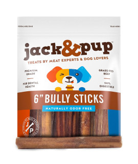 Jack&Pup 6 Inch Bully Sticks for Medium Dogs, Dog Bully Sticks for Small Dogs-6 Bully Sticks for Puppies Natural Bully Sticks Odor Free Premium Long Lasting Dog Chews, Beef Bully Stick (25 Pack)