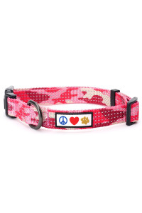 Pawtitas Reflective Dog Collar with Stitching Reflective Thread Reflective Dog Collar with Buckle Adjustable and Better Training Great Collar for Small Dogs - Pink Camo Collar