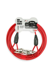 Petest 30ft Tie-Out Cable with Crimp Cover for Heavy Dogs Up to 125 Pounds Black & Red