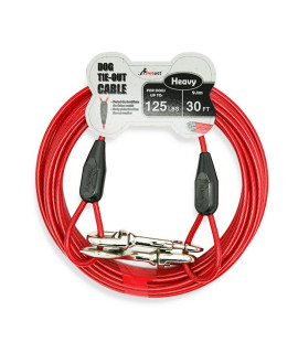 Petest 30ft Tie-Out Cable with Crimp Cover for Heavy Dogs Up to 125 Pounds Black & Red