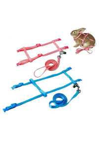 2 Pack Rabbit Harness Leash - Persuper Bunny Cat Leash Adjustable Soft Nylon Small Animal Harness Set for Walking Running Outdoor Use with Safe Bell for Puppy Dog, Pig, Kitten, Ferret, Mini Pet