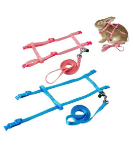 2 Pack Rabbit Harness Leash - Persuper Bunny Cat Leash Adjustable Soft Nylon Small Animal Harness Set for Walking Running Outdoor Use with Safe Bell for Puppy Dog, Pig, Kitten, Ferret, Mini Pet