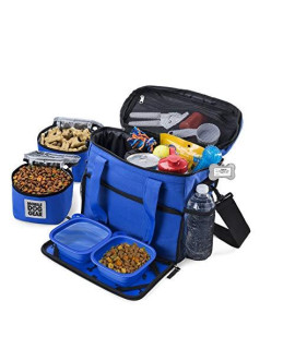 Mobile Dog gear, Week Away Dog Travel Bag for Small Dogs, Includes Lined Food carriers and 2 collapsible Dog Bowl, Royal Blue